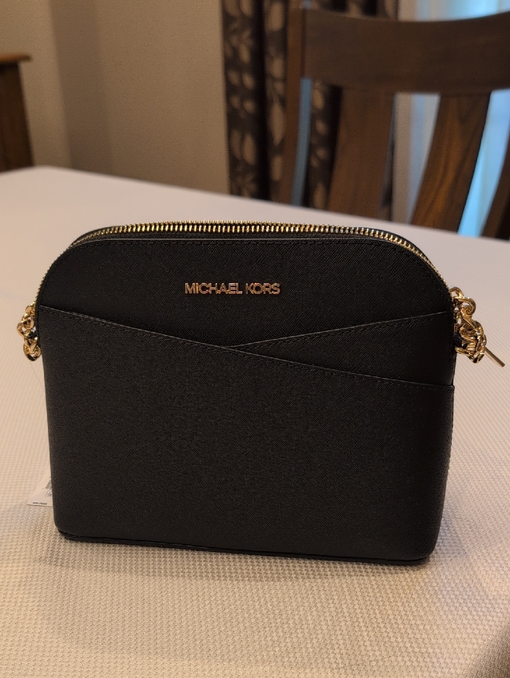 Michael Kors Black Saffiano Leather Crossbody with Gold Hardware
